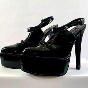 BLACK PLATFORM VINTAGE EXTREME DEMONIA BLACK PATENT 6” S-8